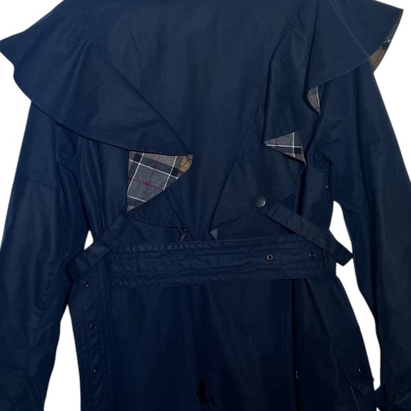 Barbour x Chloé Navy Blue Dany Dani Ruffled Waxed Trench Coat Chloe US 2 - Picture 12 of 16